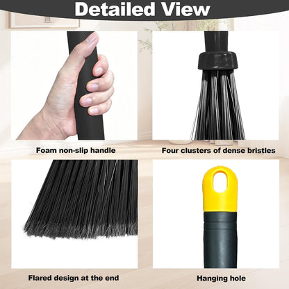 Heavy Duty Broom - 55 Inch Adjustable Long Handle Broom with EVA Soft Grip (Black)