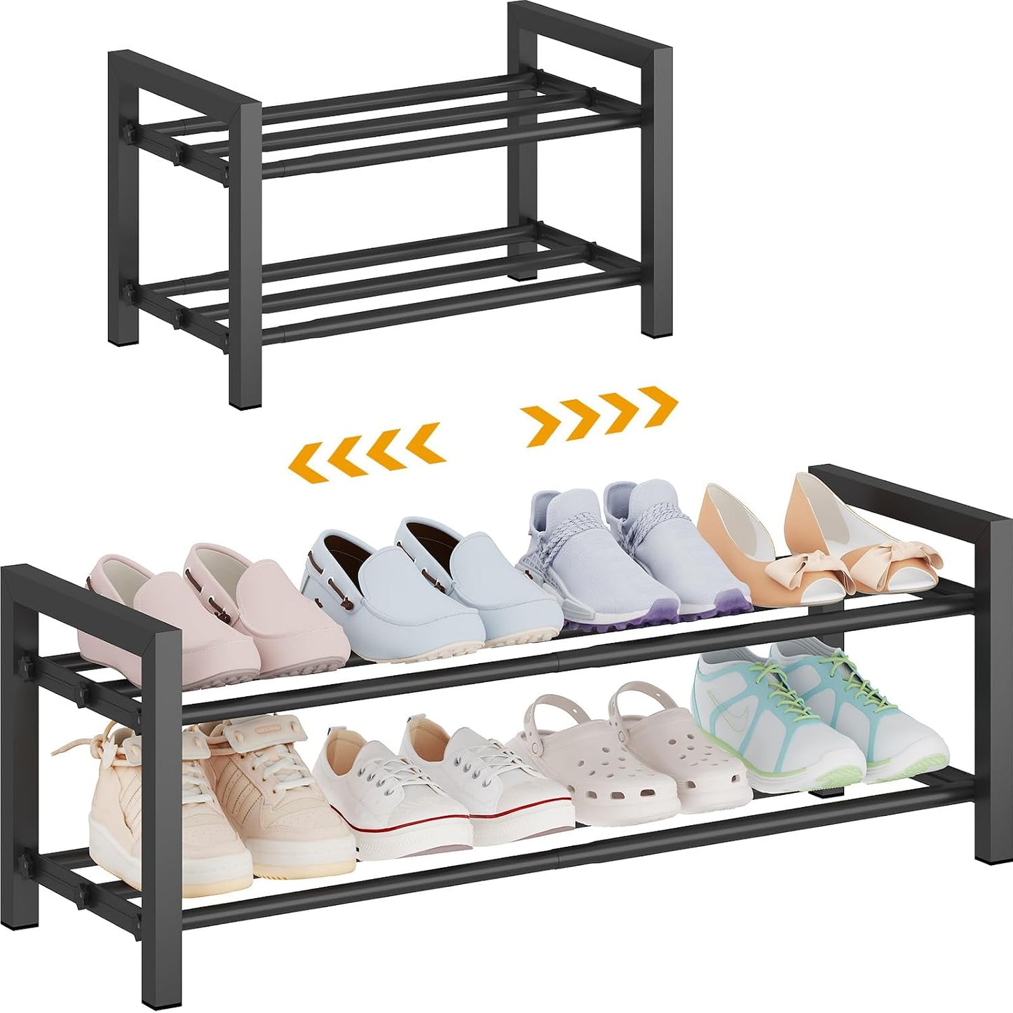 Detsuk 4-Tier Expandable Shoe Rack – Adjustable Metal Shoe Organizer for Closet, Entryway & Mudroom – Stackable, Heavy-Duty Storage, Black