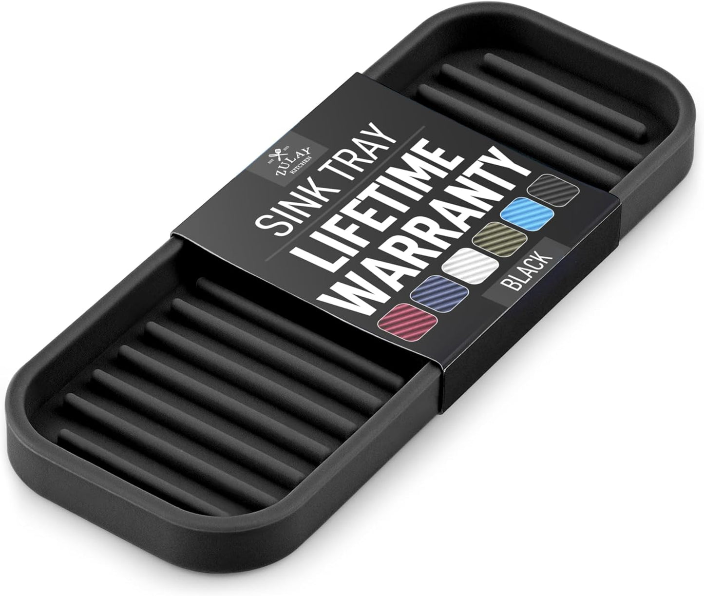 Zulay Kitchen (9x3.5in) Sponge Holder for Kitchen Sink - Flexible Heavy-Duty Multipurpose Sink Caddy - Counter Organizer for Kitchen, Bathroom, Makeup, Trinkets & More! (Grey)