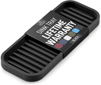 Zulay Kitchen (9x3.5in) Sponge Holder for Kitchen Sink - Flexible Heavy-Duty Multipurpose Sink Caddy - Counter Organizer for Kitchen, Bathroom, Makeup, Trinkets & More! (Grey)