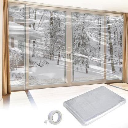 Apipi Patio Door Window Insulation for Winter - 87 x 236 in Thicken Sealing Plastic for Winterizing, Clear Shrink Film Cover Kit with Double-Side Tape for Large Window/ Sliding Door/French Door
