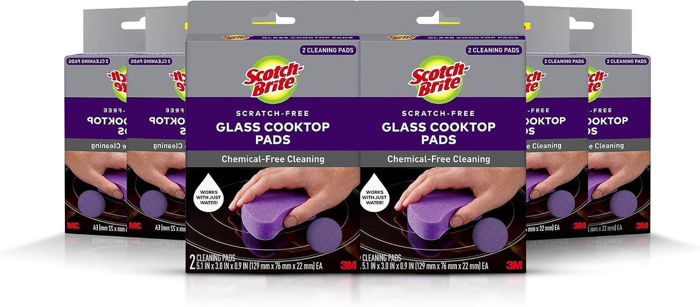Scotch-Brite Scratch-Free Glass Cooktop Pads, Chemical Free Cleaning for Glass Stovetops, Tackle Burnt-On Messes, 2 Cleaning Pads