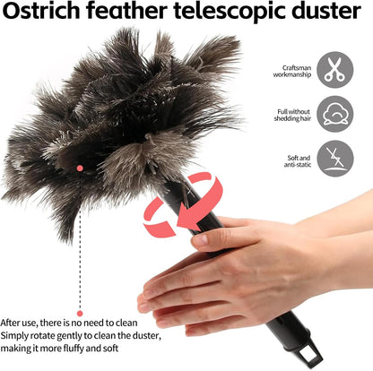 Extendable Cleaning Duster 94 Inch - Long Telescoping Ostrich Feather Dusters with Stainless Steel Extension Pole for High Ceiling Fan, High Ceilings,Roof Dusting