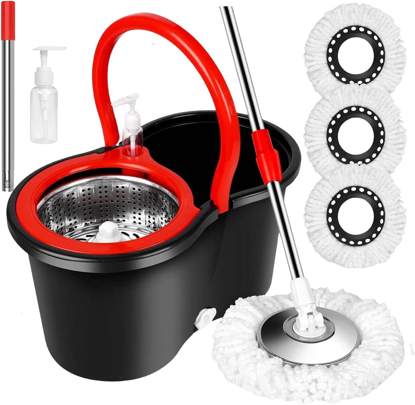 Spin Mop and Bucket with Wringer Set, 360° Spinning Mop Bucket System with 3 Microfiber Mop Replacement Heads Refills, 61" Stainless Steel Extended Handle for Floor Cleaning Home Office(20QT)