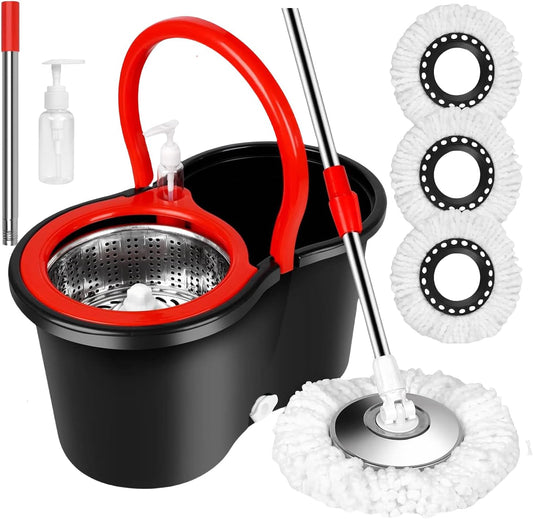 Spin Mop and Bucket with Wringer Set, 360° Spinning Mop Bucket System with 3 Microfiber Mop Replacement Heads Refills, 61" Stainless Steel Extended Handle for Floor Cleaning Home Office(20QT)