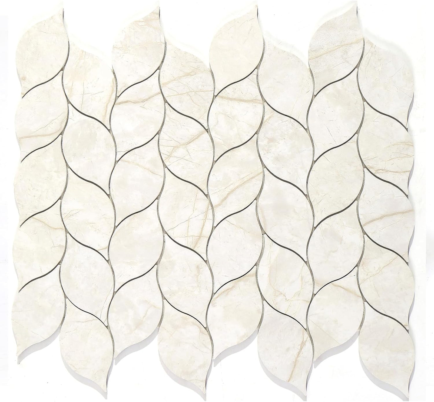 Tilingview 10-Sheet Peel and Stick Backsplash Tile for Kitchen, Self-Adhesive Mosaic Glossy Leaf Stick on Wall Tile with Gaps (Leaf Beige)