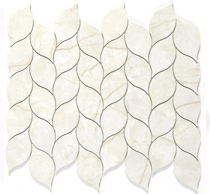 Tilingview 10-Sheet Peel and Stick Backsplash Tile for Kitchen, Self-Adhesive Mosaic Glossy Leaf Stick on Wall Tile with Gaps (Leaf Beige)