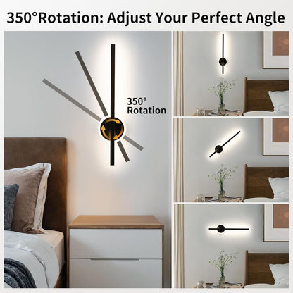 24 Inch Battery Operated Wall Sconce Set of 2, Dimmable Battery Sconces with Remote Control, 8000 mAh Rechargeable Sconces, 350° Rotate Modern LED Lights for Bedroom, Living Room, Black Gold