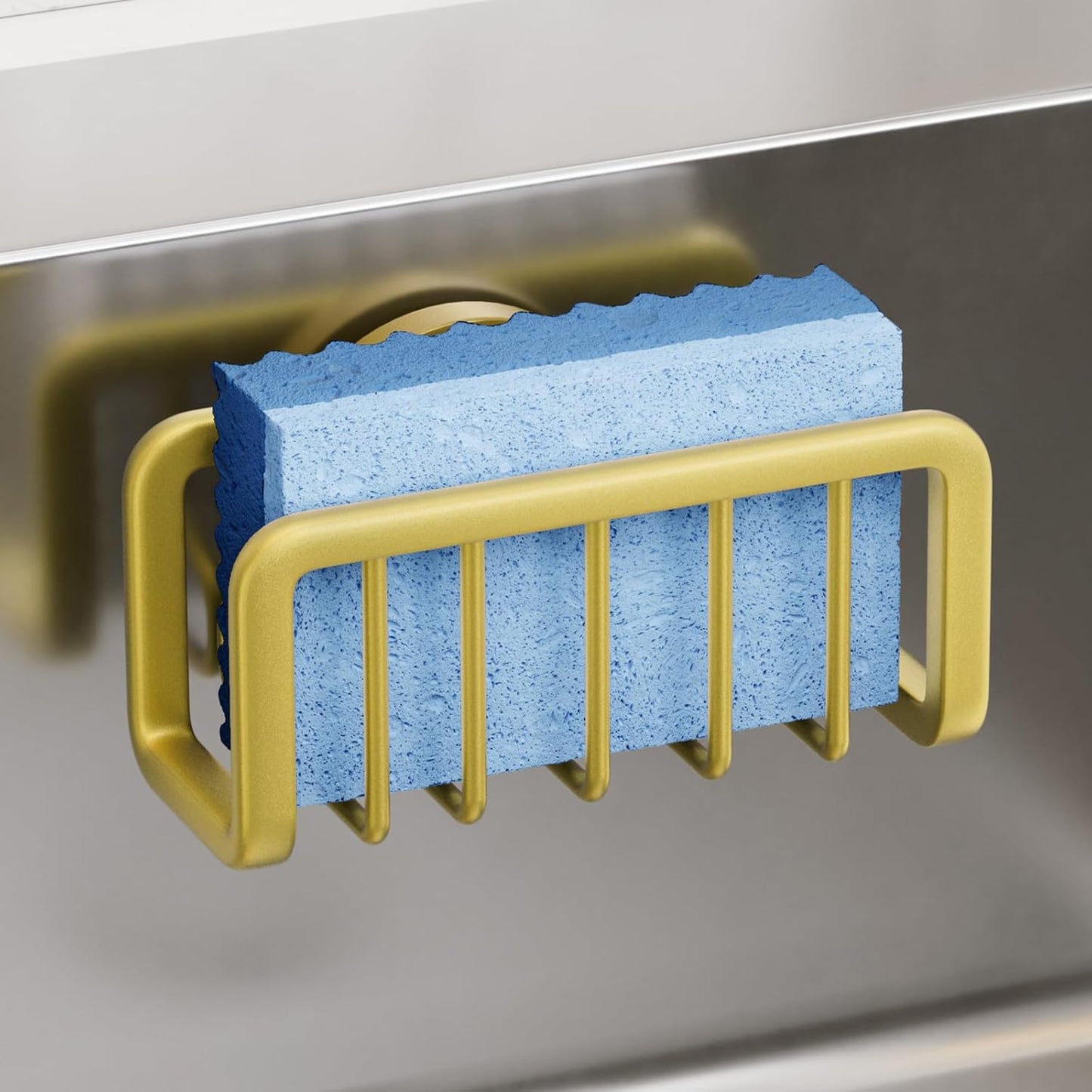 TAILI Sponge Holder with Strong Suction Cup, Dish Sponge Caddy Inside Sink Removable, Rustproof Aluminum for Sponges, Brushes, Stoppers and Scrapers - Black