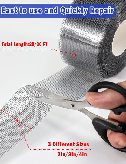 WOHOHOHO Window Screen Repair Tape, 2 in X 40 FT (480IN) Gray Screen Patch Repair Kit, 3-Layer Strong Adhesive Invisible Screen Tape Mesh Repair for Windows, Doors Garage Mosquito Net Magnetic Screen