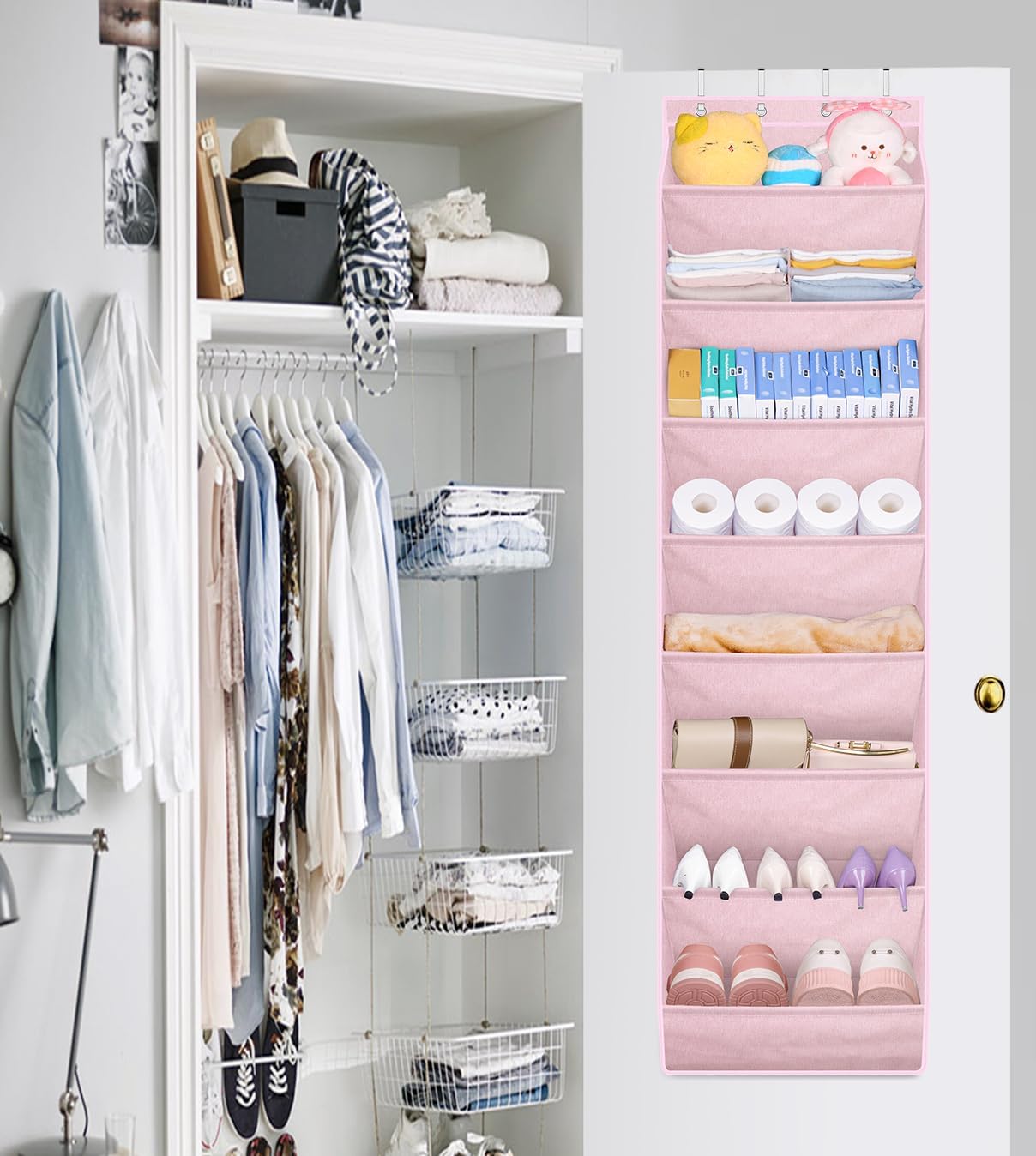 SLEEPING LAMB Over The Door Shoe Organizer for Closet with Large Deep Pockets, Narrow Shoe Rack for Door Hanging Boots Storage, Black