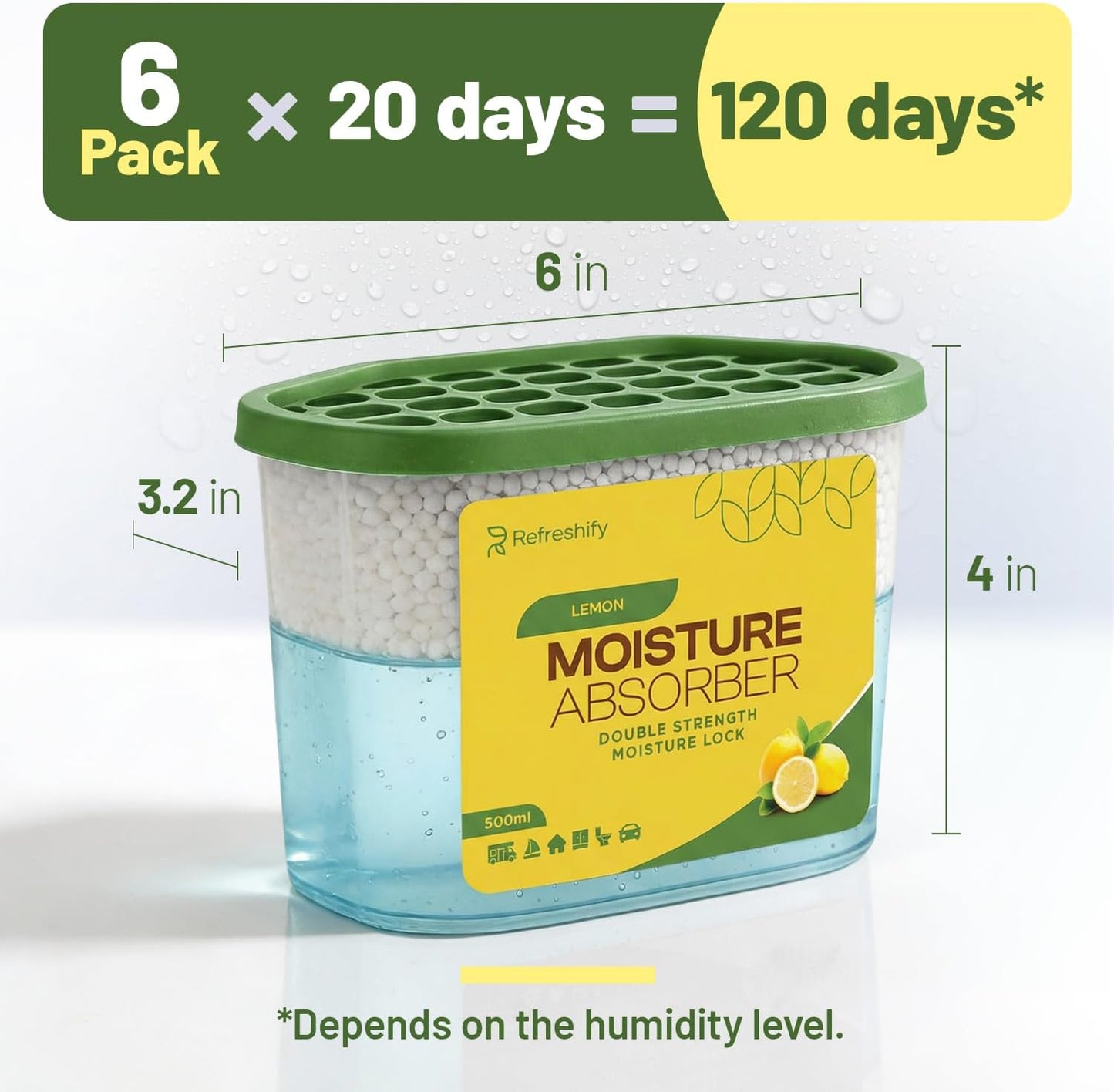 Premium Moisture Absorbers and Dehumidifier Tubs – High-Efficiency Closet Dehumidifier and Dehumidifier for Car, Odor Control Fragrance Free, 6 Pack, 7.5 Oz