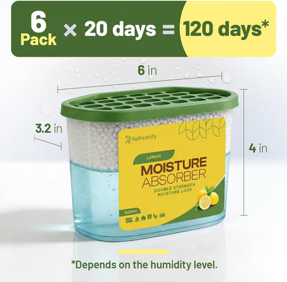 Premium Moisture Absorbers and Dehumidifier Tubs – High-Efficiency Closet Dehumidifier and Dehumidifier for Car, Odor Control Fragrance Free, 6 Pack, 7.5 Oz