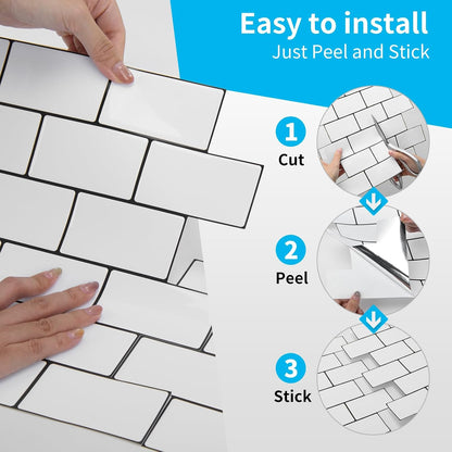 Art3d 10-Sheet Premium Stick On Kitchen Backsplash Tiles, 12"x12" Peel and Stick Self Adhesive Wall Tiles, White Marble Design