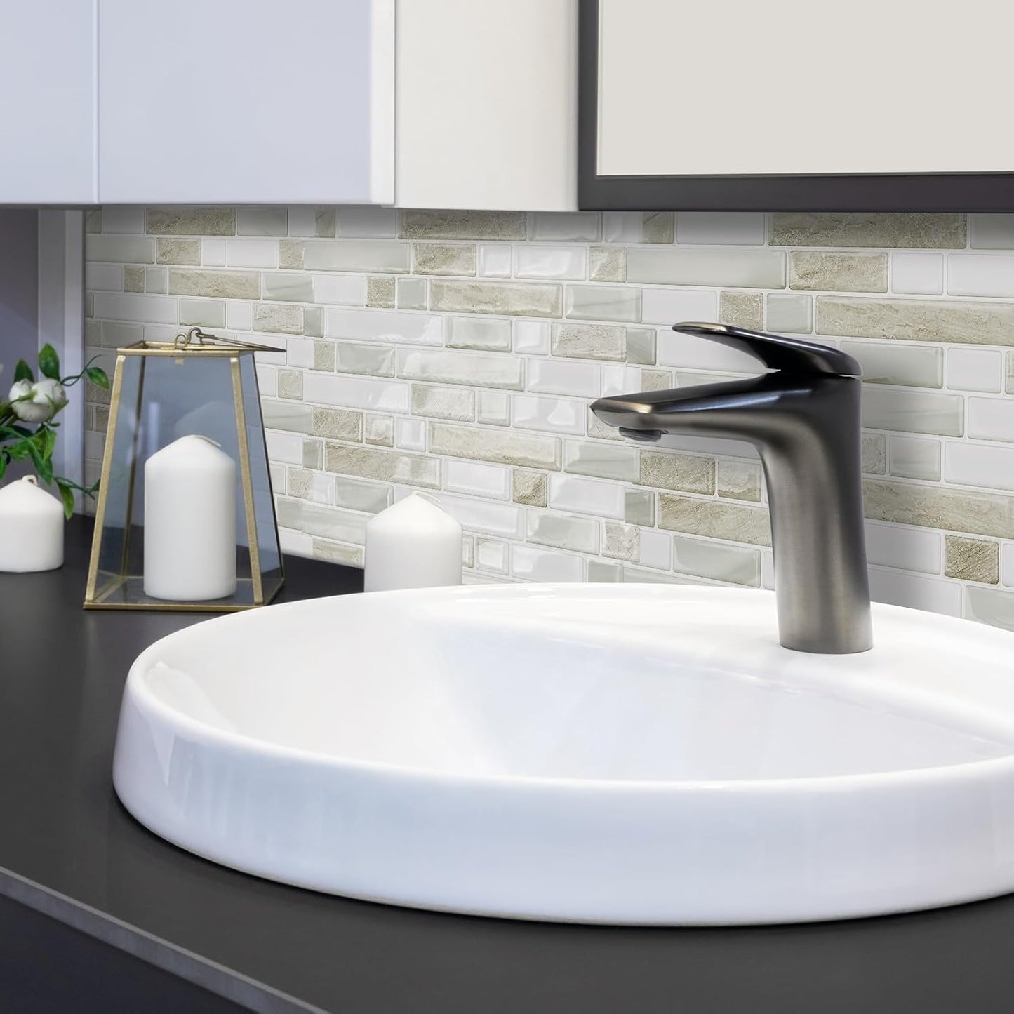 Yipscazo 10 Sheets Peel and Stick Backsplash for Kitchen Wall, 12''x12'' Waterproof Stick on Backsplash Smart Tiles for Bathroom,Removable Backsplash Wall Tiles in Gray White