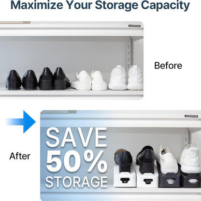 One-Piece Shoe Slot Organizer, Space-Saving Stackers for Closet, Entryway & Shoe Rack | No Assembly Needed (10, Black)