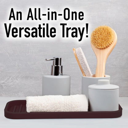Zulay Kitchen (9x3.5in) Sponge Holder for Kitchen Sink - Flexible Heavy-Duty Multipurpose Sink Caddy - Counter Organizer for Kitchen, Bathroom, Makeup, Trinkets & More! (Grey)
