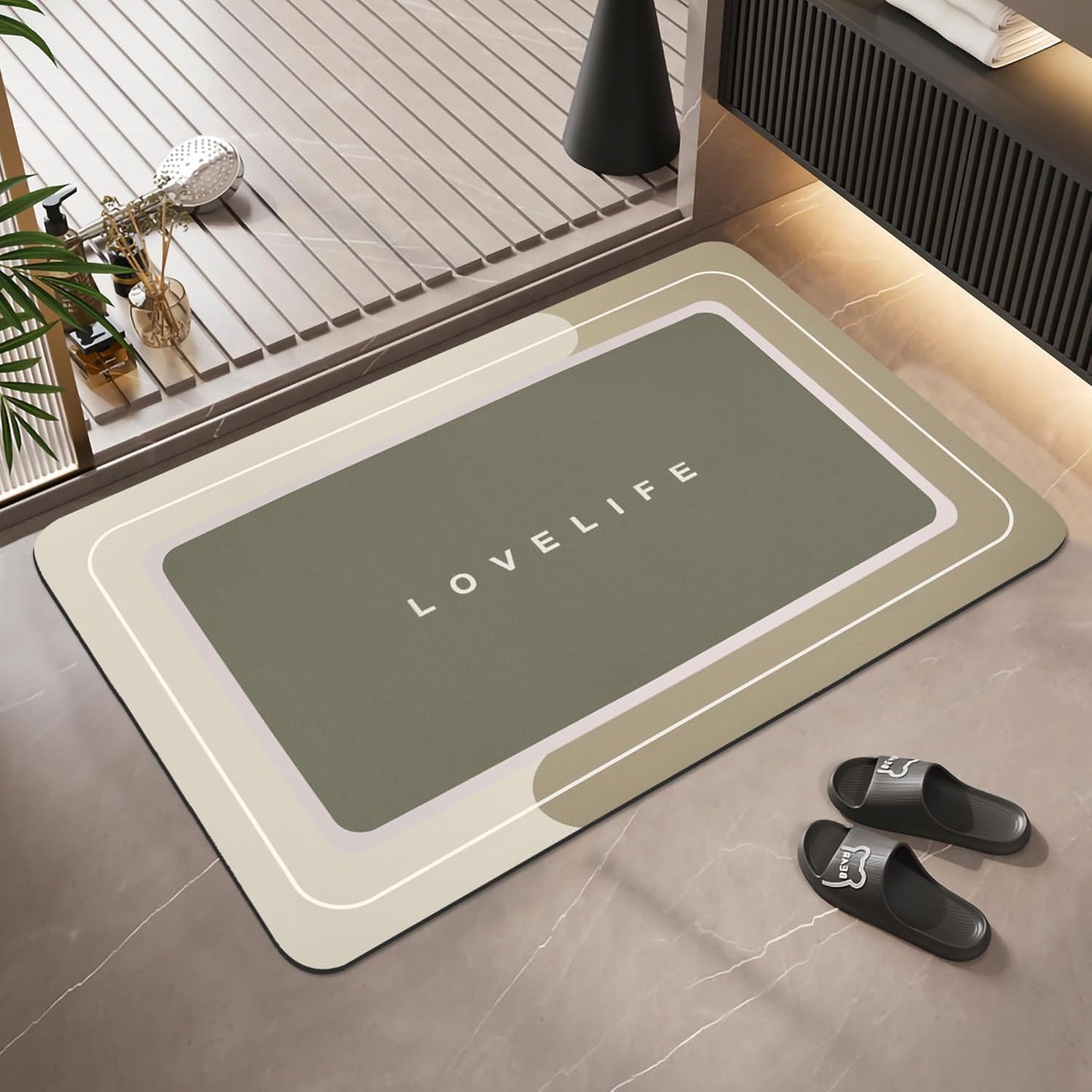 Bath mat Rubber Bathroom Mat-Quick Dry Absorbent Rug Non-Slip Thin Bathroom Rug Instant Dry Magic Bath mats for Bathroom Floor Mat in Front of Bathtub, Sink, Grey,17x27in