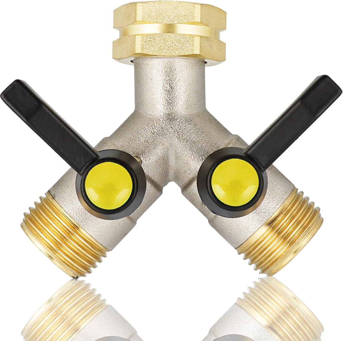 EJW Hose Splitter 2 Way, Garden Hose Splitters, Heavy Duty Faucet Splitter,Rv Brass Water Hose Y Splitter, Double Hose Connector, Spigot Splitter, Two Way Hose Manifold Valve 3/4 Inch GHT Thread.