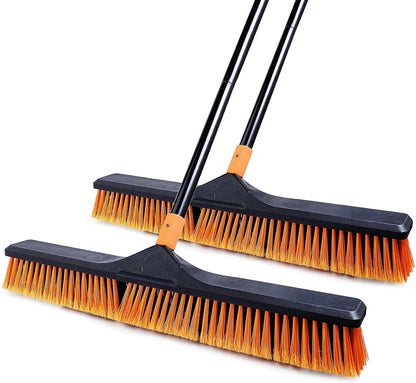 CLEANHOME 24”Push Broom Brush for Floor Cleaning with 65” Long Handle and Stiff Bristles, Heavy Duty Brush for Shop, Deck, Garage, Concrete,Indoor and Outdoor Broom,Orange