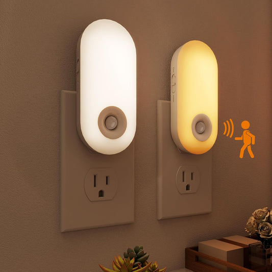 Dawnrise Night Lights Plug into wall, Motion Sensor Night Light Plug in Indoor, 38 LED Dimmable 100LM or 10LM and 2 Color Temperature Lights for Bedroom, Stairs, Kitchen, Hallway, Utility Room 2PK