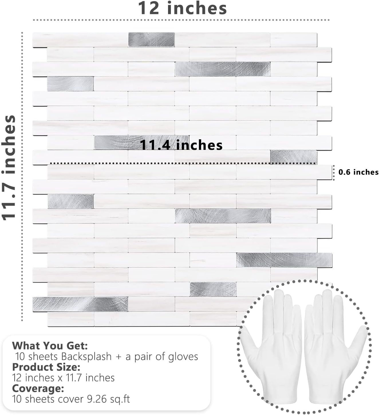STICKGOO Peel and Stick Backsplash Tile, Stick on Backsplash for Kitchen and Bathroom, Volakas White Look PVC Mixed Metal Silver Self Adhesive Wall Tiles(Sample)