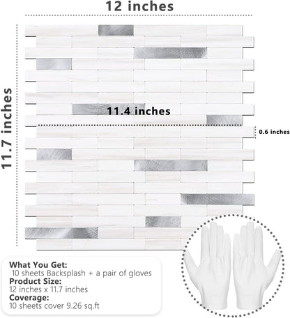 STICKGOO Peel and Stick Backsplash Tile, Stick on Backsplash for Kitchen and Bathroom, Volakas White Look PVC Mixed Metal Silver Self Adhesive Wall Tiles(Sample)