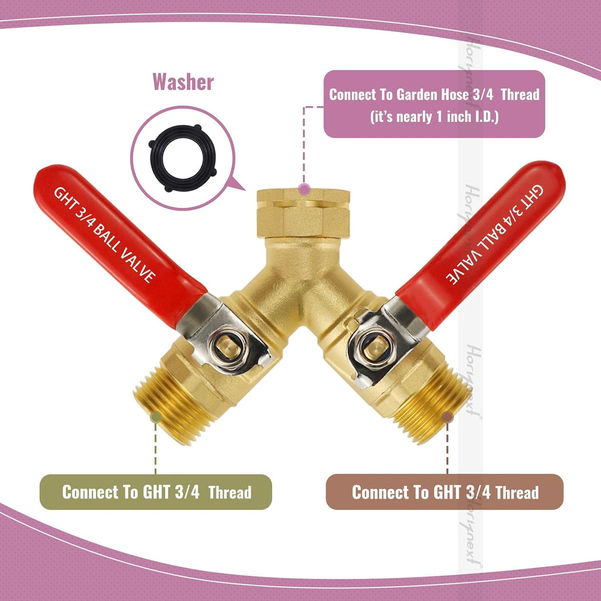 Hose Splitter 2 Way Heavy Duty, Brass Garden Hose Splitter | Full Flow Outdoor Faucet Splitter with Independent Shutoff Valves for 3/4 Inch GHT Water Spigot and Hose Bib