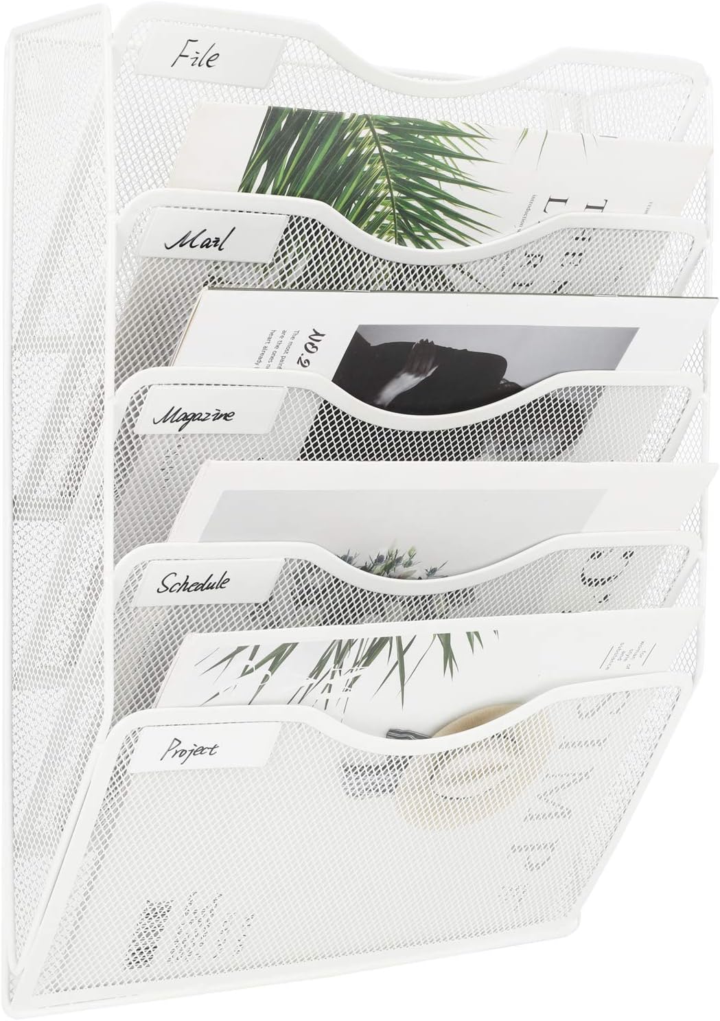 EasyPAG 5 Pocket Mesh Wall File Organizer with Key Hooks, Hanging Paper Folder Holder with Classify Label, Vertical Wall Mount Mail Organizer for Office Home Classroom, Black
