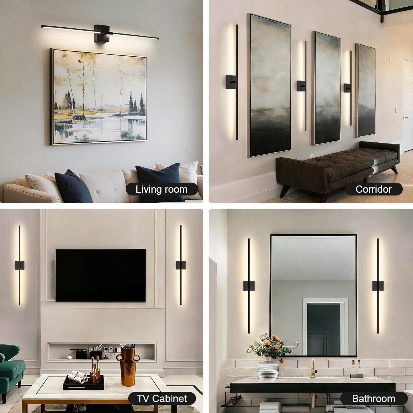Battery Operated Wall Sconce Set of Two with Remote Control, 3000K-6000K Dimmable Black Wall Lights, Timable LED Wireless Wall Sconces, 350° Ratate for Bathroom, Living Room, Hallway 29.1 Inch