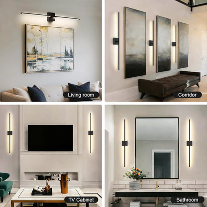 Battery Operated Wall Sconce Set of Two with Remote Control, 3000K-6000K Dimmable Black Wall Lights, Timable LED Wireless Wall Sconces, 350° Ratate for Bathroom, Living Room, Hallway 29.1 Inch
