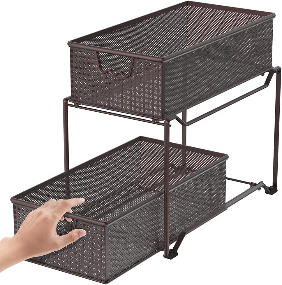 DecoBrothers 2 Tier Bathroom Storage Organizer with Pull-Out Drawer, Silver