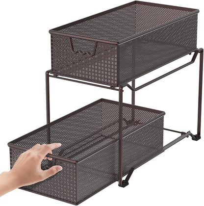 DecoBrothers 2 Tier Bathroom Storage Organizer with Pull-Out Drawer, Silver