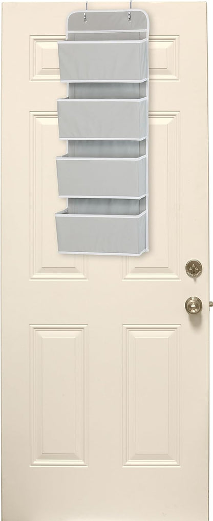 Simple Houseware 4 Pocket Over the Door Wall Mount Hanging Organizer, Grey