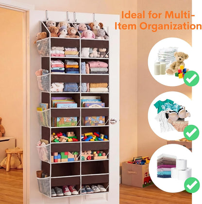Over The Door Organizer, 5-Tier Extra Large Behind Door Storage with 10 Big Front & 10 Mesh Pockets, 80lb Capacity, Hanging Storage Organizer with Clear Window Kids Toys, Shoes, Diapers, Light Grey