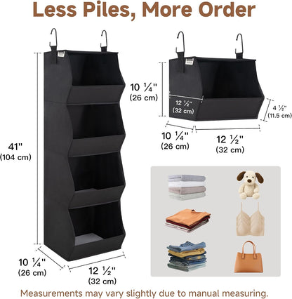 StorageWorks Basics Hanging Closet Organizer, 4-Shelf Wide Trapezoid Closet Shelves with Reinforced Anti-Sagging Support for Sweaters, Hoodies and Handbags, Foldable Storage Organizer, Beige