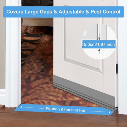 39-inch Door Draft Stopper with Brush - Adhesive Weather Stripping Seal for Exterior/Interior Doors | Under Door Sweep Blocks Drafts, Noise & Dust | Fits 1/4"-1" Gaps(White)