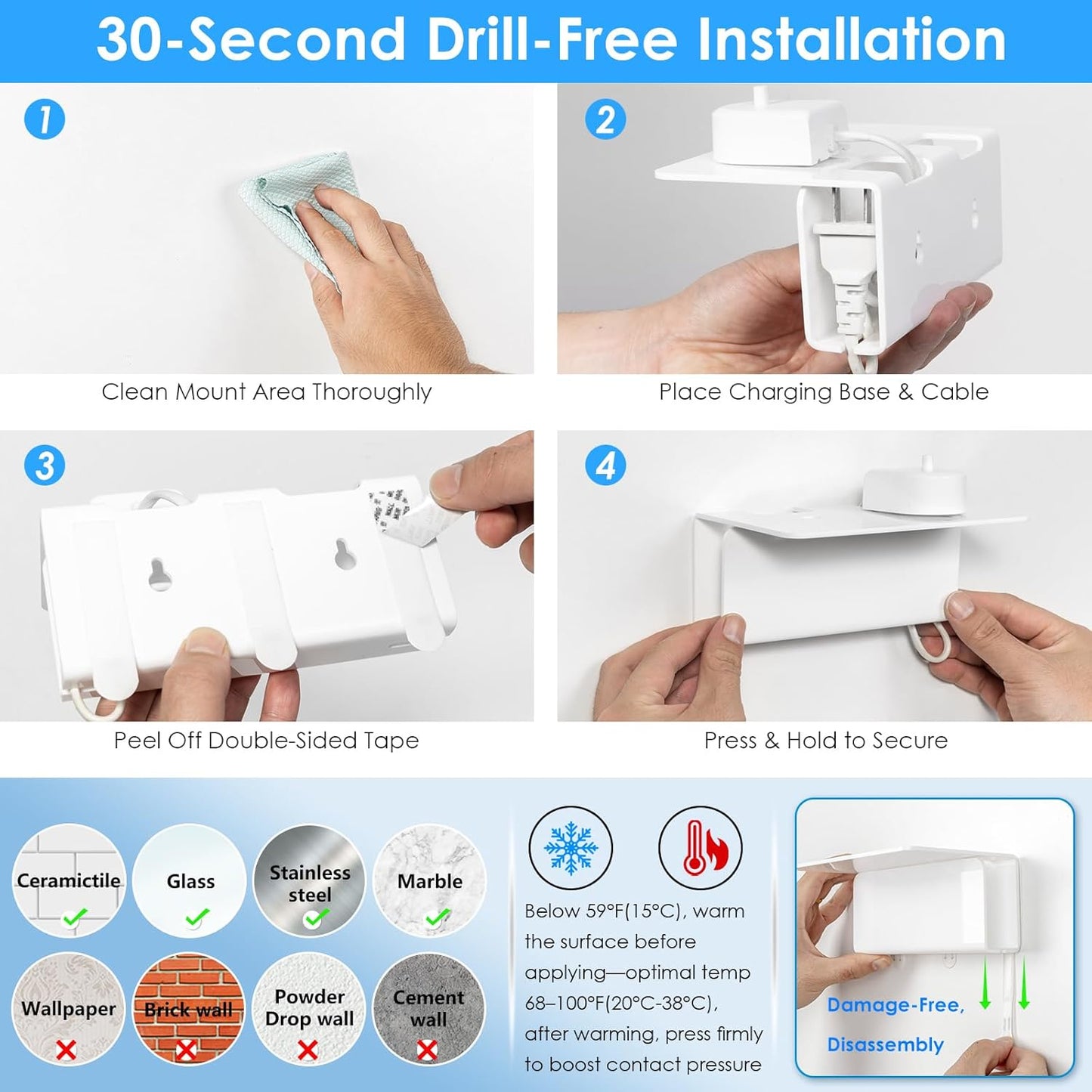 OAPRIRE Electric Toothbrush Holder for Bathroom, Acrylic Electric Toothbrush Holder Wall Mounted Come with Cable Organizer, Saving Space and Convenient Charging - White