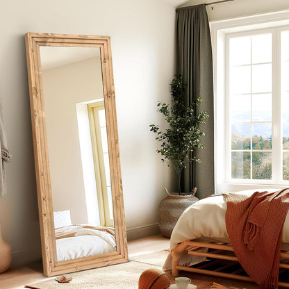 Full Length Mirror 65"x22" with Stand Solid Wood Frame Floor Large Mirror for Living Room, Bedroom Hanging Standing or Leaning Wall-Mounted, New Black