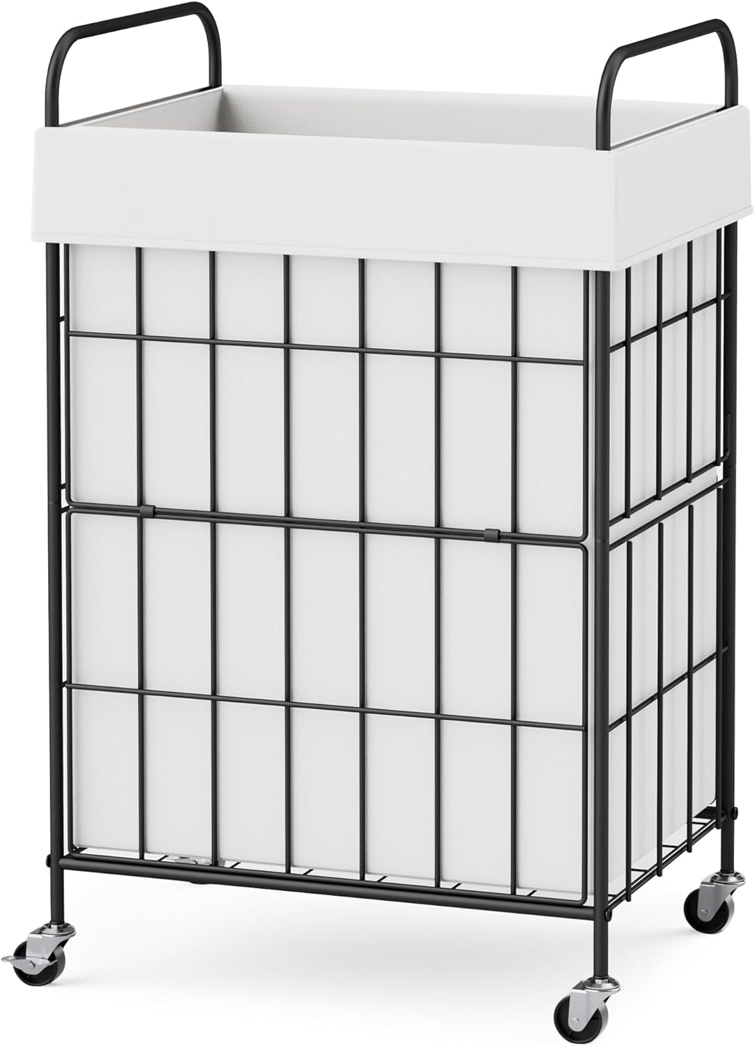 2 Section Laundry Hamper with Wheels and Brake, 100L Laundry Sorter Cart with 2 Removable Liner Bags, Metal Handle, Rolling Laundry Basket for Bedroom Laundry Room