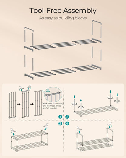 SONGMICS Shoe Rack, 6-Tier Shoe Organizer, Metal Storage Shelf, Upright or Upside Down, for 24-30 Pairs, Stackable, for Entryway, 11.8 x 36.2 x 42.7 Inches, Black ULSA306BH01