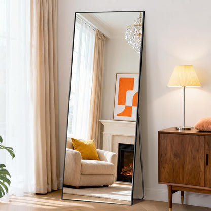 DUMOS 64"x21" Full Length Mirror, Full Body Mirror, Black | Aluminum Alloy Thin Frame, Leaning or Hanging, Suitable for Bedroom, Livingroom, Cloakroom