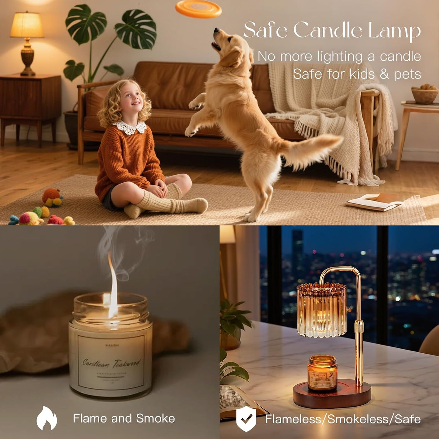 Candeldo Candle Warmer Lamp with Timer: Black Wax Melt Warmer | Height Adjustable, Dimmable, with 2 Bulbs, Modern Farmhouse Decor for Home, Bedroom, Gifts for Women, Birthday, Housewarming
