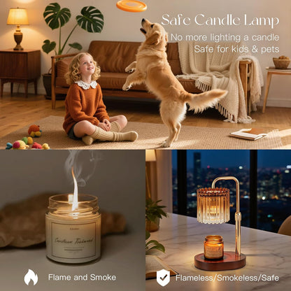 Candeldo Candle Warmer Lamp with Timer: Black Wax Melt Warmer | Height Adjustable, Dimmable, with 2 Bulbs, Modern Farmhouse Decor for Home, Bedroom, Gifts for Women, Birthday, Housewarming