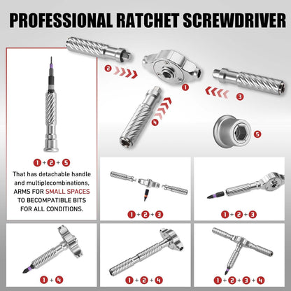VMAN Ratchet Screwdriver Set, magnetic Screwdriver sets, S2 Steel Bits, DIY Combination Flexible Shaft, Suitable for Furniture Assembly, Precision Electrical Appliance Repair, Bicycle Tools