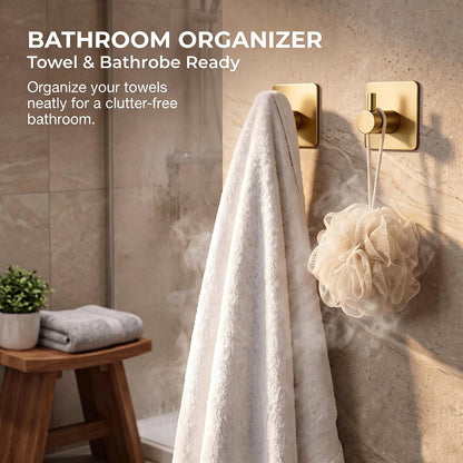 Fotosnow Adhesive Towel Hooks 15lbs Heavy Duty Wall Hooks Waterproof Stainless Steel Hanger for Hanging Coat, Hat, Towel Robe Hook Rack Wall Mount- Bathroom and Bedroom 4-Packs