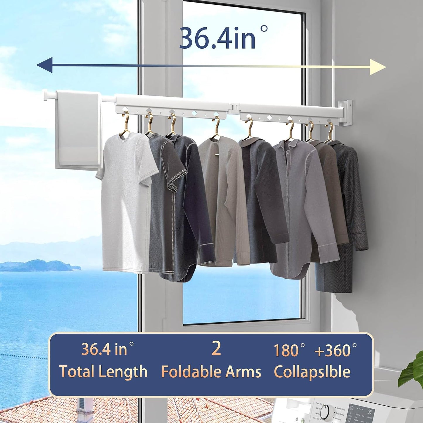Wall Mounted Clothes Hanger Drying Folding Racks | Full 180° horizontal & vertical pivot