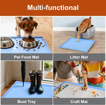 ukeetap Extra Thick Silicone Mat Waterproof with Raised Edge 19” x 12”, BPA Free Non-Slip Dog & Cat Food Mat, Feeding Mat for Food and Water Bowls, Spill Proof Mat to Protect Floors, Black
