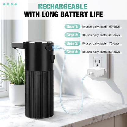2 Pack Automatic Soap Dispenser: 14oz Plastic - Foaming Touchless 4 Level Adjustable Wall Mount Foam Black Rechargeable Electric Auto Smart Soap Dispenser Set - Bathroom Kitchen Hand Dish Lotion