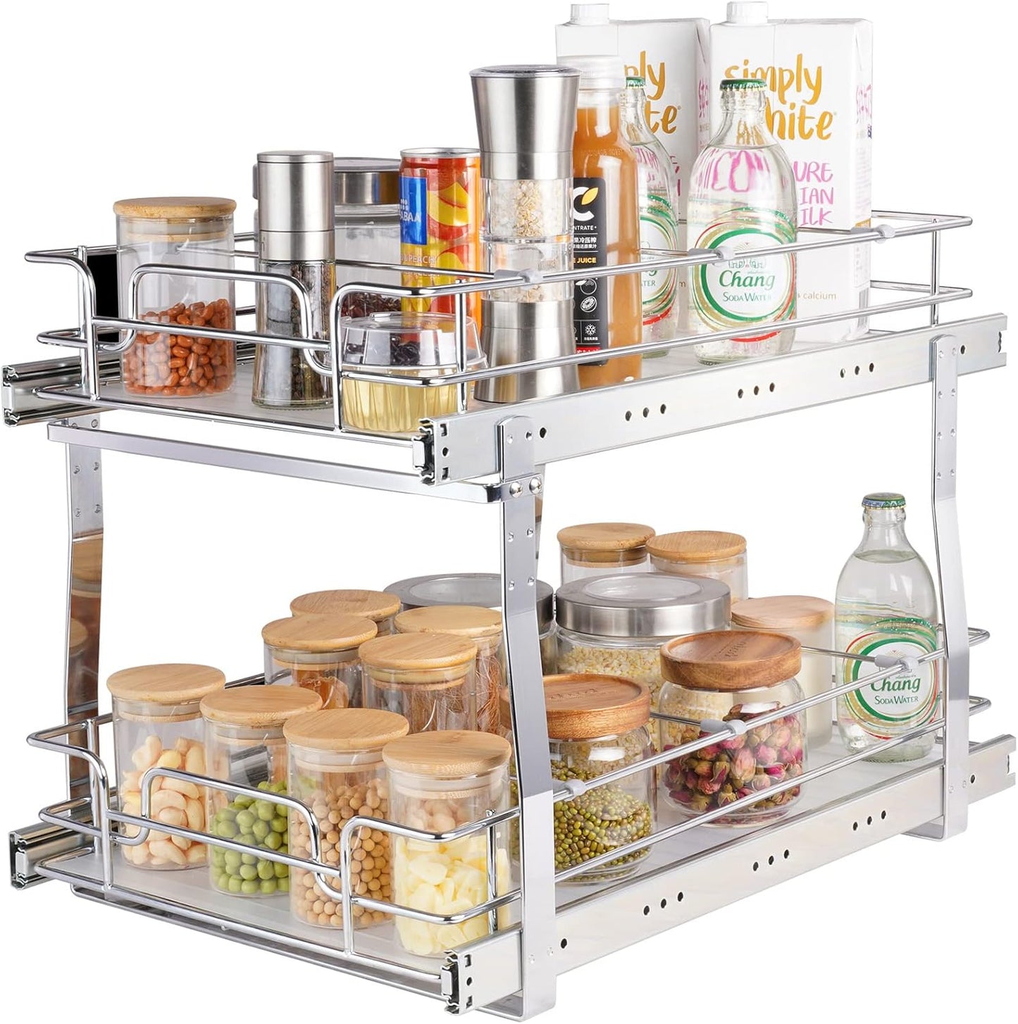VEVOR Pull Out Cabinet Organizer, 12"W x 21"Dx15.2"H Heavy Duty Slide Out Pantry Shelves, Chrome-Plated Steel Roll Out Drawers for Home,13.5"Wx22"Dx19"H Inside Kitchen Cabinet, Bathroom, Under Sink